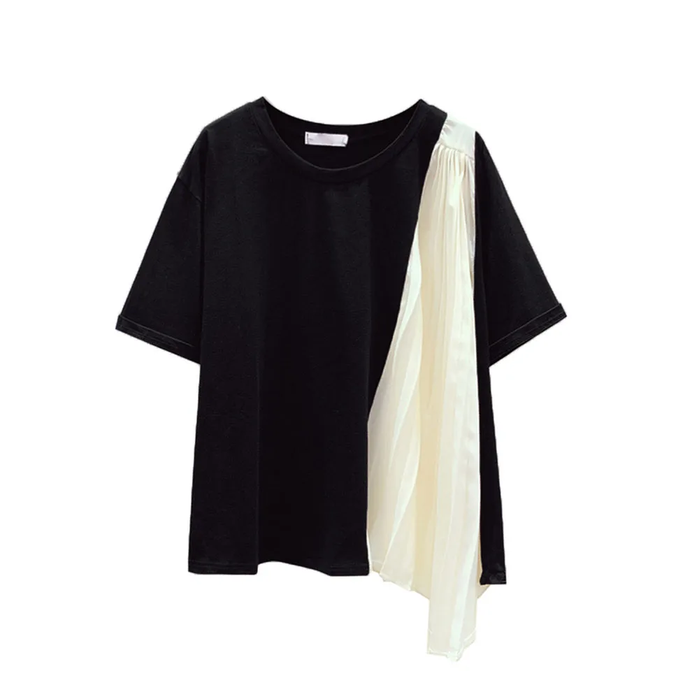 Naguban T-Shirt Črna Japonske, koreje Priložnostne Vrh Ženske Mlado Dekle 2020 Poletje Moda Dnevni Mozaik Svoboden Tee Vrhovi T-shirt