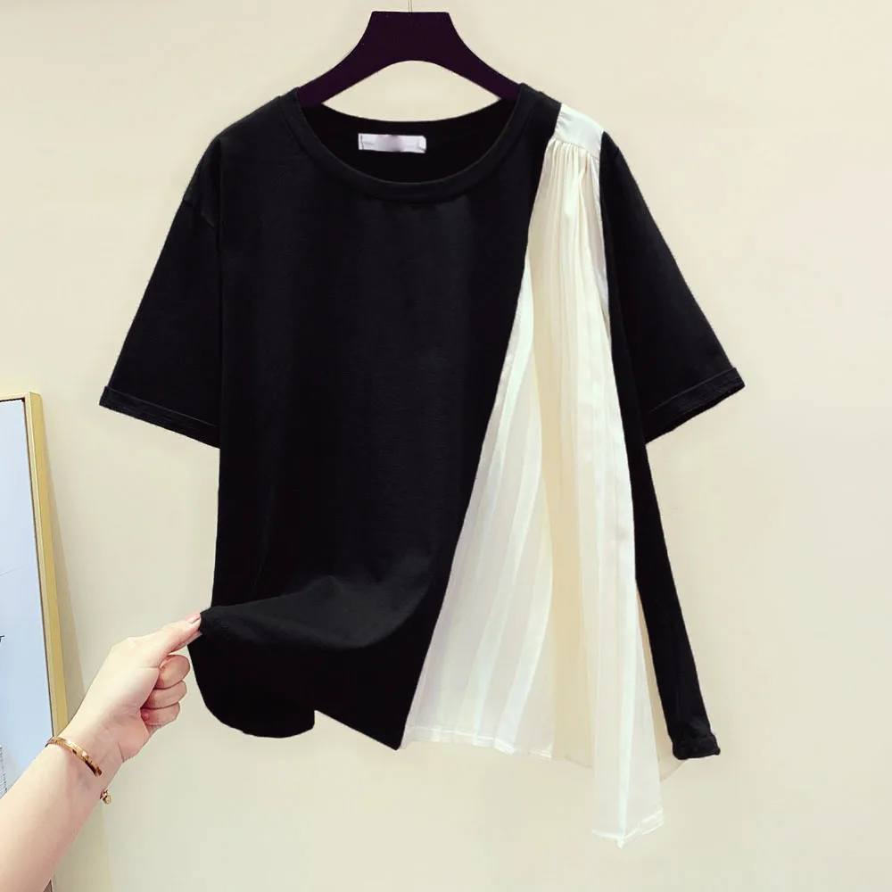 Naguban T-Shirt Črna Japonske, koreje Priložnostne Vrh Ženske Mlado Dekle 2020 Poletje Moda Dnevni Mozaik Svoboden Tee Vrhovi T-shirt