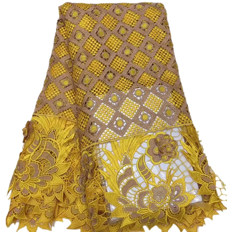 Najbolj priljubljena Kabel čipke tkanine ADPW5 Appliqued zlati cvet in zlato kvadratni vzorec dobre kakovosti Afriške Guipure Čipko Tkanine