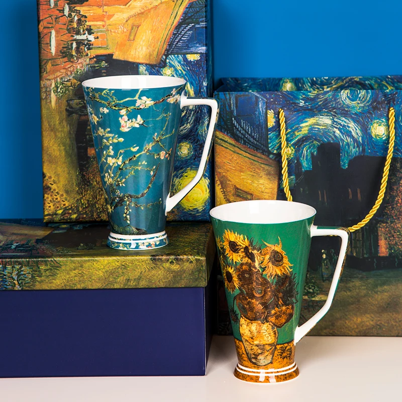 Najbolje prodajan keramični Van Gogh design kave vrč iz porcelana z šatulji & kosti kitajske visoko V vrč kave