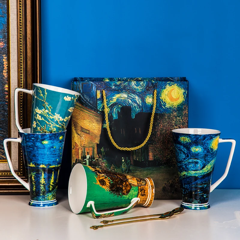 Najbolje prodajan keramični Van Gogh design kave vrč iz porcelana z šatulji & kosti kitajske visoko V vrč kave