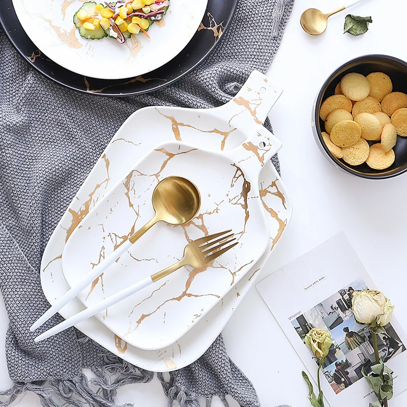 Najboljša kombinacija zlata, marmorja emajl namizna zajtrk stranka jedi, testenin skodelico kave skledo dekorativni pokal