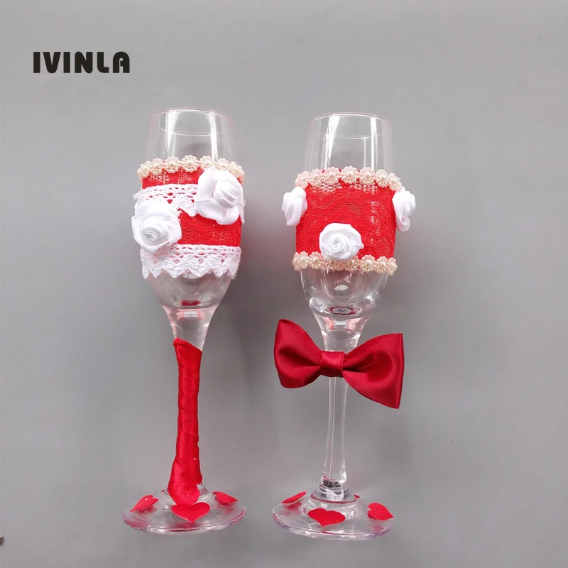 Najnovejši 1 par/veliko rdeče Bowknot poroko Šampanjec Toasting Očala Set za poročno dekoracijo