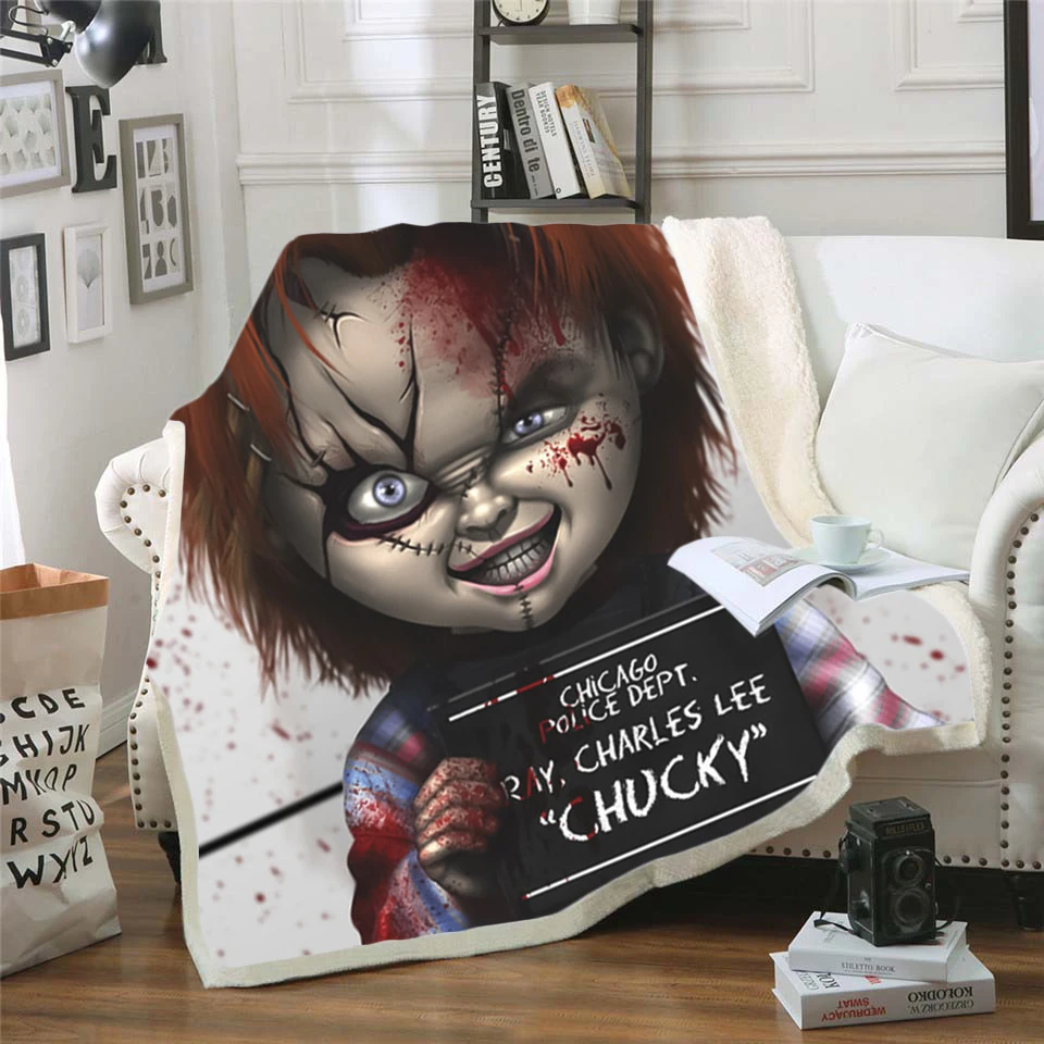 Najnovejši Horror Film Otrok Igra Lik Chucky Odejo Gothic Sherpa Runo Nosljivi Vrgel Odejo Mikrovlaken Posteljnina 10