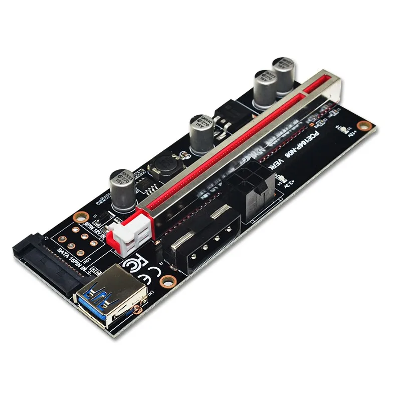 Najnovejši PCI-E Riser 009S Plus PCI-E 1X, DA 16X Režo Adapter Riser Card 60 cm USB 3.0, Rdeči Kabel 4pin 6pin SATA Power za BTC Rudarstvo
