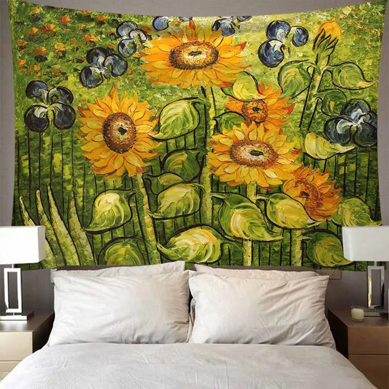 Naravne Kulise Cvetje Van Goghovih Sončnic Tapiserija Steni Visi Spalnica Ozadje Art Dekor Steno, Tapiserija, Tanko Krpo Bedspreads