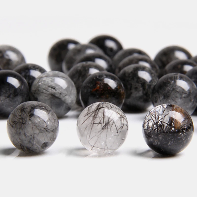 Naravni AA Black Rutilated Quartz kroglice gladko črno Kvarčni kristal, kamen distančnik svoboden kroglice za nakit, zaradi česar noga na debelo