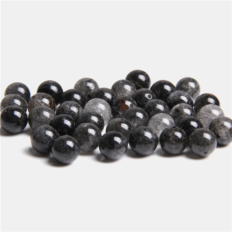Naravni AA Black Rutilated Quartz kroglice gladko črno Kvarčni kristal, kamen distančnik svoboden kroglice za nakit, zaradi česar noga na debelo