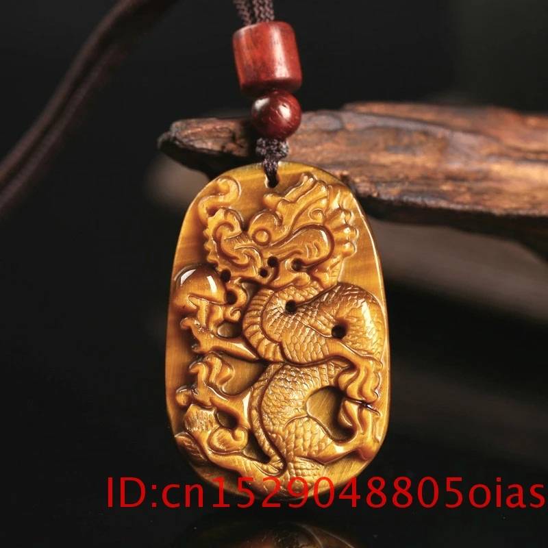 Naravni Golden Tiger Oči Obesek Jade Zmaj Ogrlico, Čar, Moda Nakit Darila Vklesan Amulet