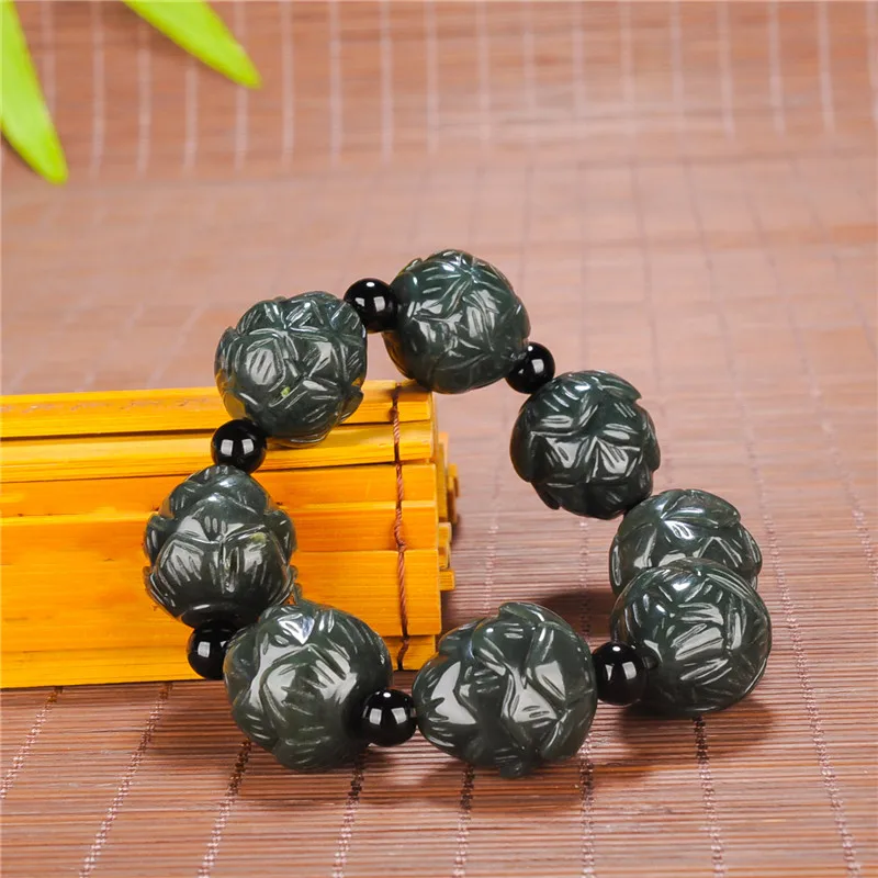 Naravni Hetian Qingyu Lotus in bučno Noge Jade Zapestnica Nakit Fine Nakit, Srečo, Varnost Ugoden Amulet Jade Zapestnica