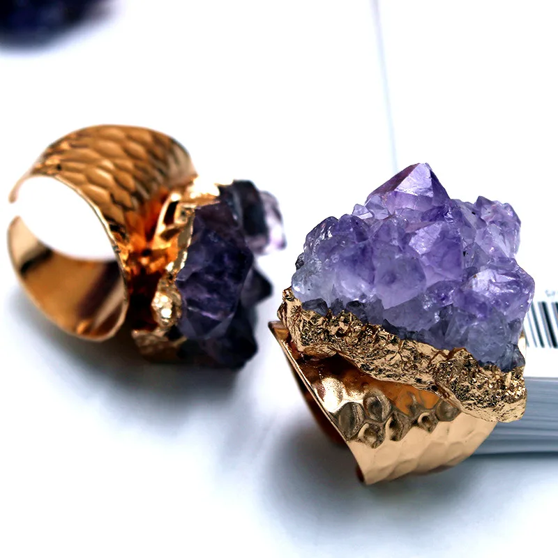 Naravni Kamen Obroč Glasno Zvoni Krepak PurpleCrystal Obroči Pol Gem Obroč Za Unisex Nastavljiv Členek Obroči Stranka Jewelr