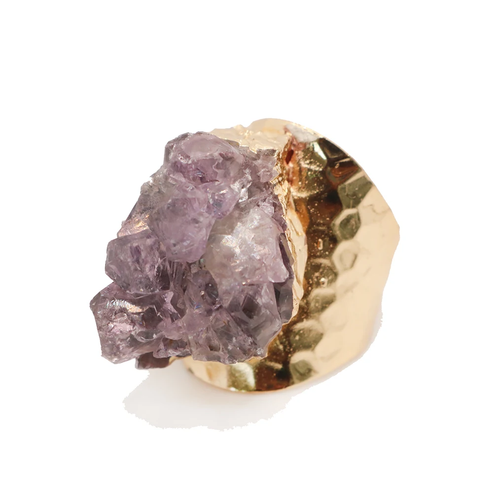 Naravni Kamen Obroč Glasno Zvoni Krepak PurpleCrystal Obroči Pol Gem Obroč Za Unisex Nastavljiv Členek Obroči Stranka Jewelr