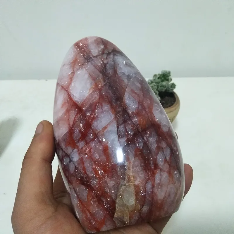 Naravni kamen rdeče hematoid quartz crystal display doma okrasni kamen barve romantično Multi-vključitev Crystal