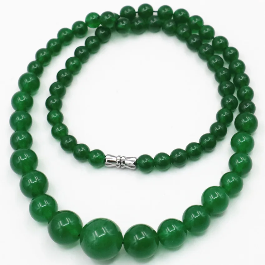 Naravno Lepa Zelena Malajski JadesChalcedony Kamen 6-14 mm Krog Kroglice Jades Verige Ogrlica za Ženske Elegantne Verige Choker18inch