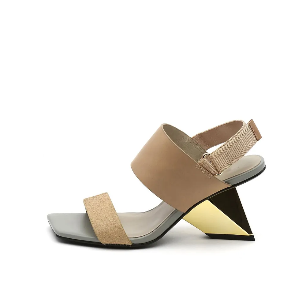 Naravno usnje mešane barve peep toe 7.5 cm edinstveno visokih petah ženske sandale znamke čevlji poletje HL206 MUYISEXI