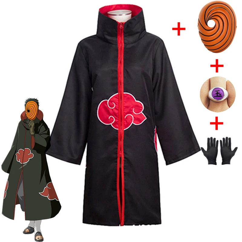 Naruto Tobi Obito Cosplay Kostum Akatsuki Dolg Rokav Plašč Halloween Carnival Smešno Odraslih Cosplay Kostum