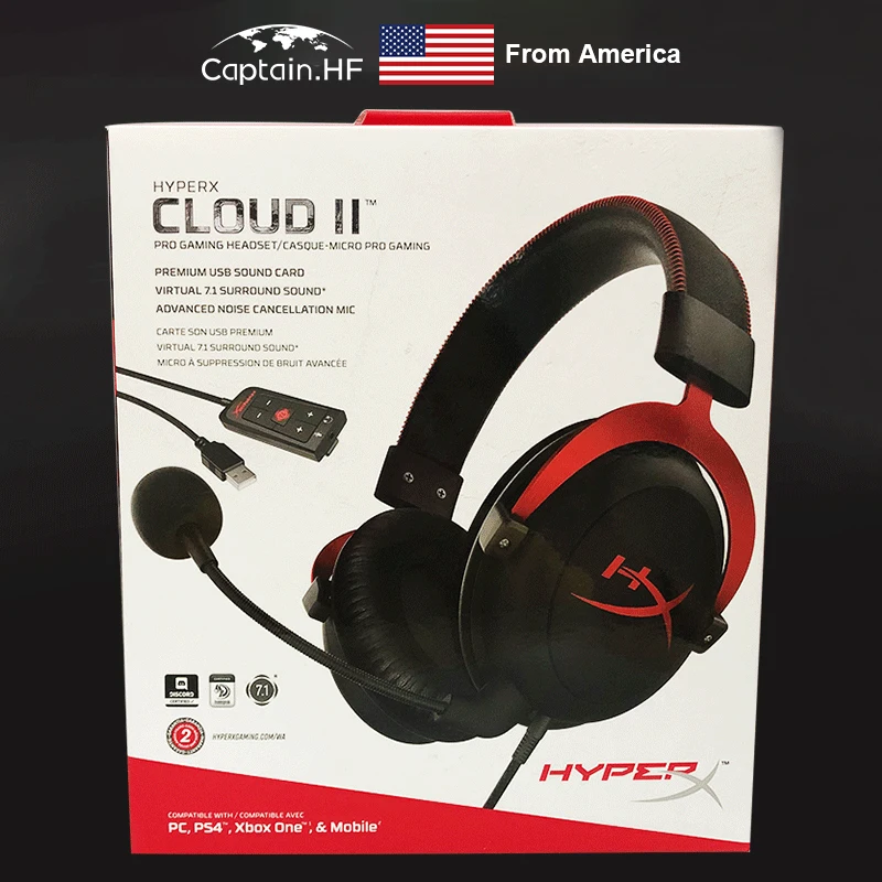 NAS Kapetan Hyper x Cloud II Profesionalne Gaming Slušalke za Prenosni računalnik ali PC, Podpirajo Virtualno 7.1 Prostorski Zvok