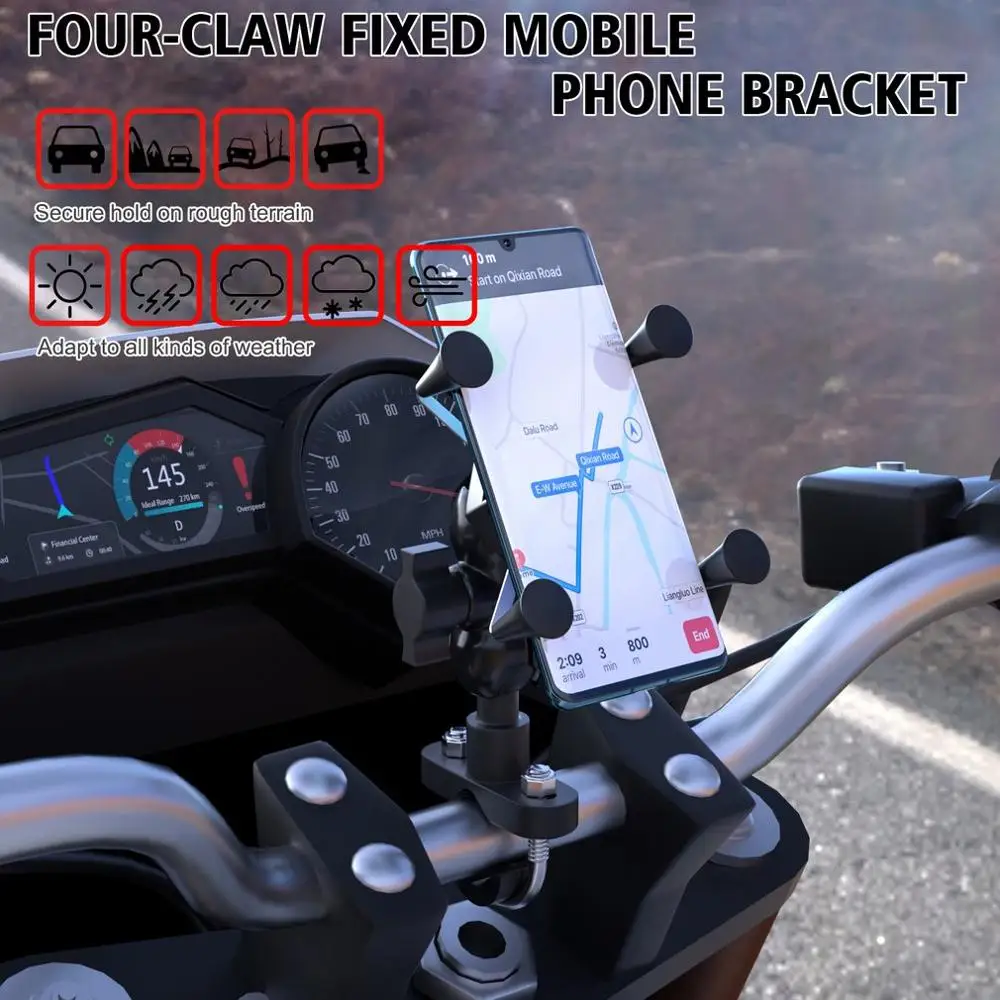 Nastavljiv Motocikel Mobilni Telefon Nosilec Dvakrat Tapnite Sponke Kolesa, Štiri-čeljusti X-oblikovan Navigacija Mobilni Telefon Imetnik Rack