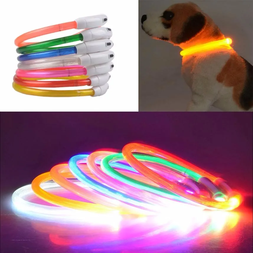 Nastavljiv USB Polnjenje Pet Pes Ovratnik Polnilna LED Cev Utripa Noč Psa Ovratnice Žareče Svetlobna Varnost hišni Ljubljenčki Ovratnik #R5