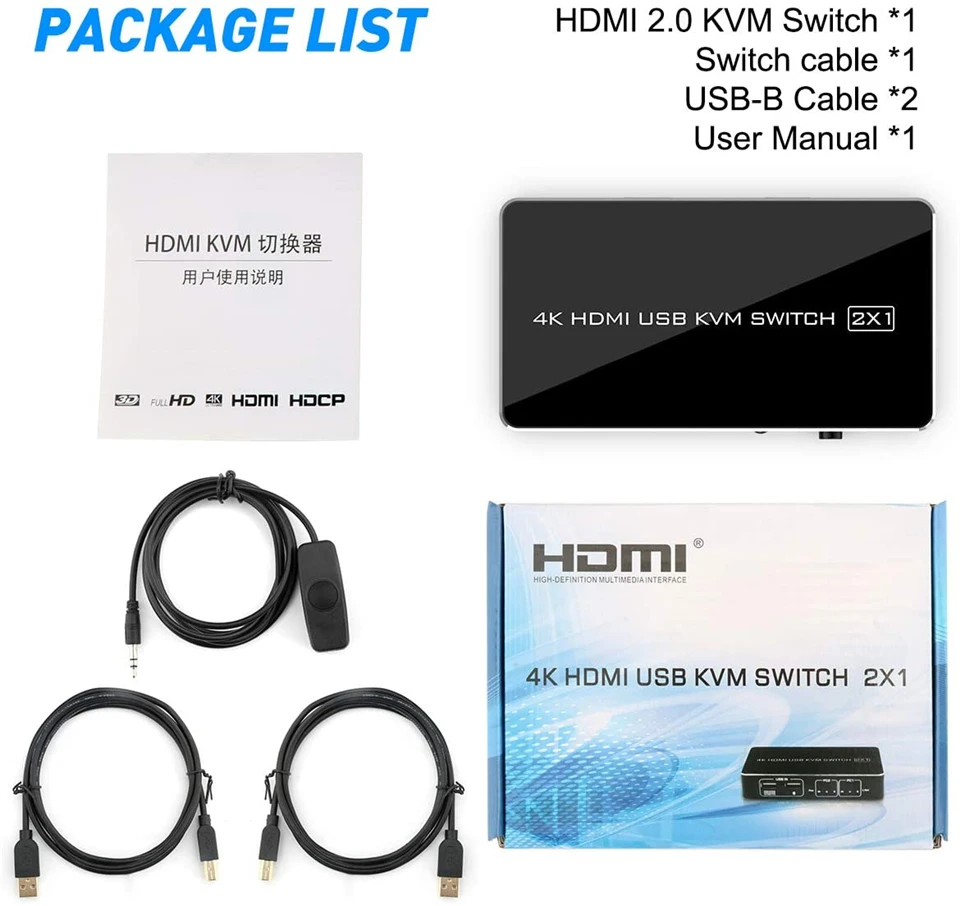 Navceker HDMI KVM Stikalo 2 Vrata 4K USB Stikalo KVM HDMI Preklopnik za Ločevanje Polje za skupno rabo Tiskalnika, Tipkovnico, Miško KVM Stikalo HDMI