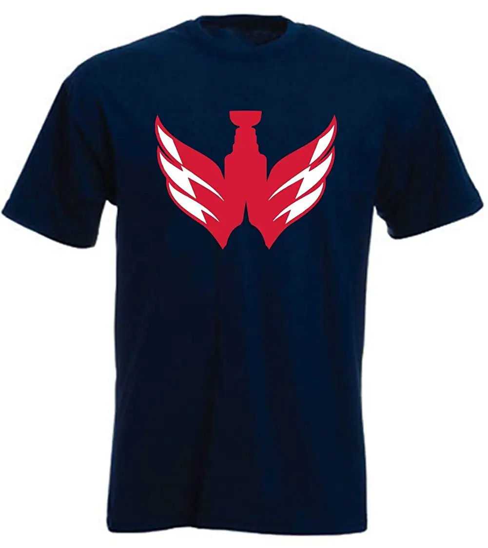Navy Washington Ovechkin Pokal Logo T-Shirt 2018 Moda Kratek Rokav Black T Shirt Tee Majica Kratek Rokav Vrhovi