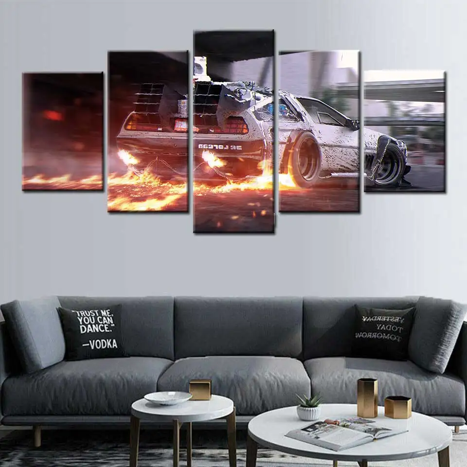 Nazaj v prihodnost avto Marty McFly plakatov in fotografij 5 plošči art Modular sliko platno, tisk, klasični film doma dekoracijo