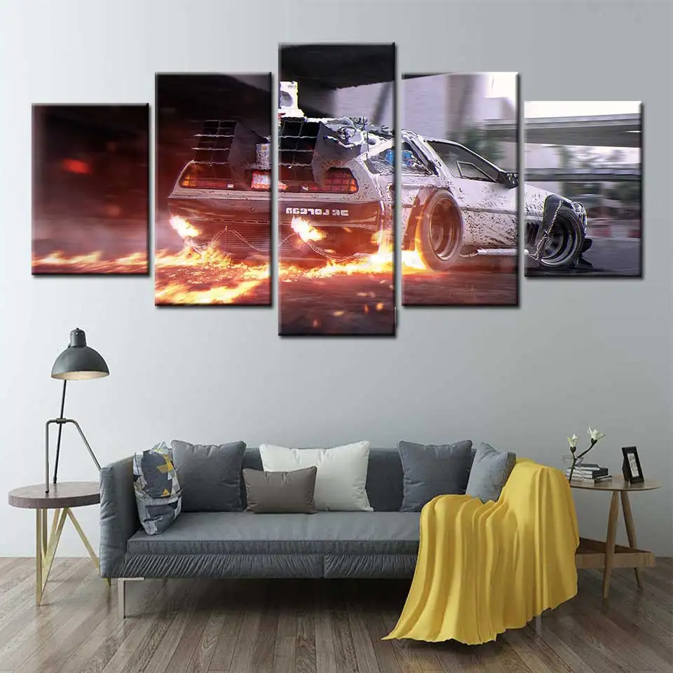 Nazaj v prihodnost avto Marty McFly plakatov in fotografij 5 plošči art Modular sliko platno, tisk, klasični film doma dekoracijo