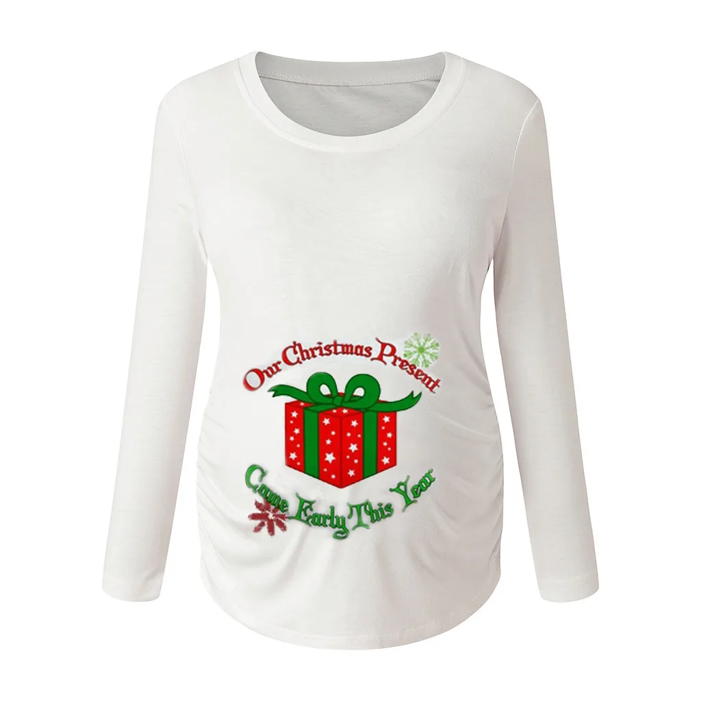 Naše Božično Darilo Pismo Tiskanja Tees Noseča T Srajce Ženska Dolg Rokav Bluzo Za Porodniški T-Shirt Božič Plus Velikost Oblačila