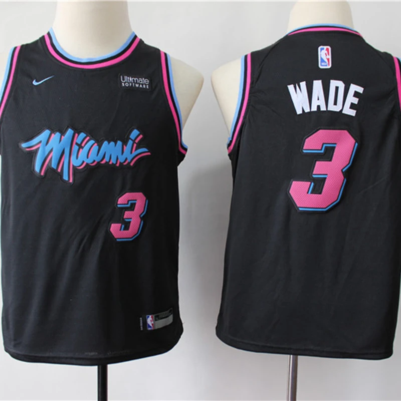 NBA Otroci Miami Heat #3 Dwyane Wade Majice za Košarko Mesto Edition Klasičnih Swingman Jersey Očesa Vezenje Mladinske Športne Drese