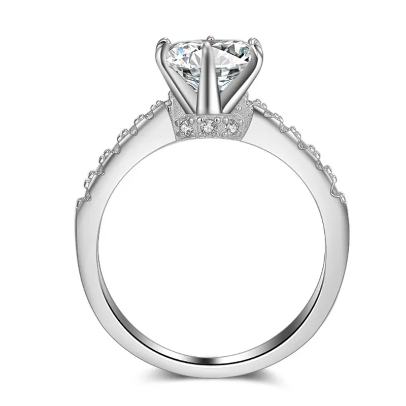 Ne Zbledi Šest Kremplji Simulacije Obroč Pravi 925 Sterling Silver 2 Karat CZ Diamant Poročni Prstani za Ženske