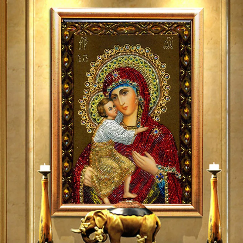 Needlework Virgin Objem Dete Jezusa 5D Diy Diamond Slikarstvo Navzkrižno Šiv Diamond Vezenje Vere Mozaik Poroko Cerkev Dekor