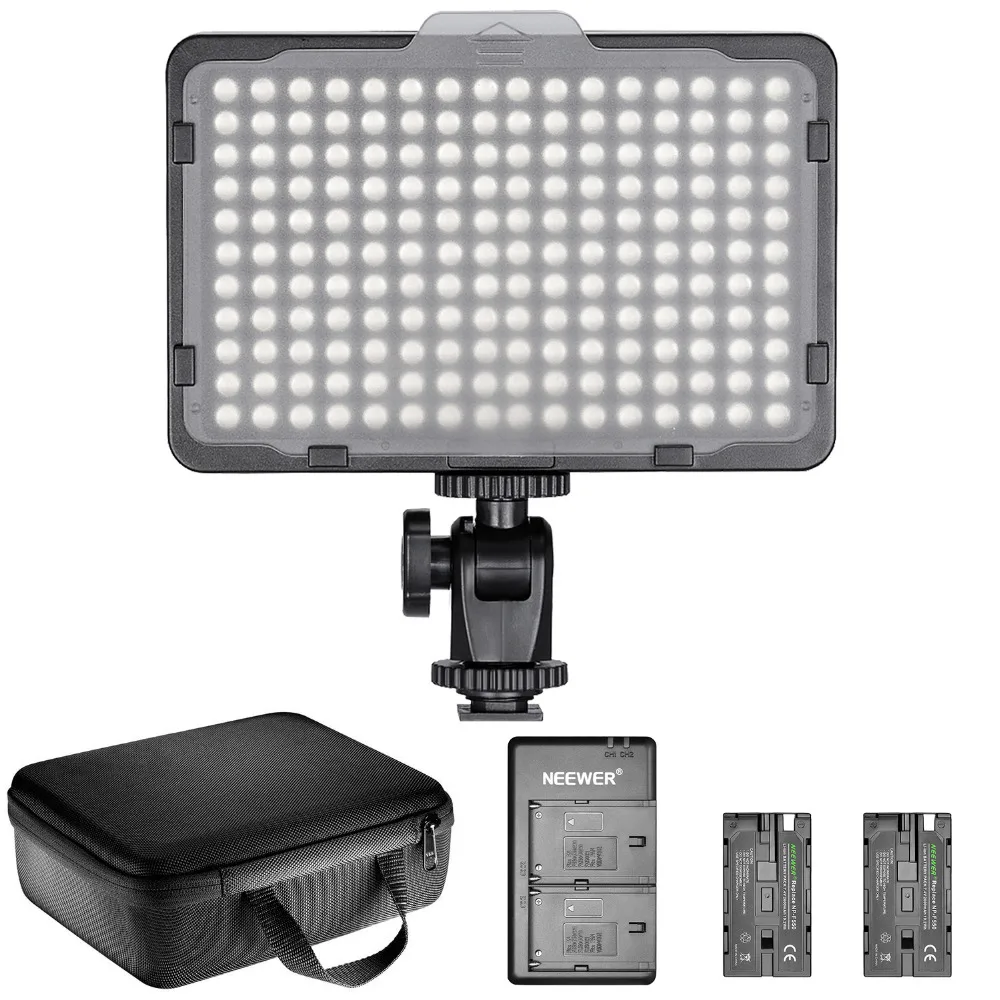 Neewer Zatemniti 176 LED Video Luč Razsvetljava Komplet: 176 LED Panel 3200-5600K+2 Kos Polnilna Litij-ionska Baterija+USB Polnilec+Primeru