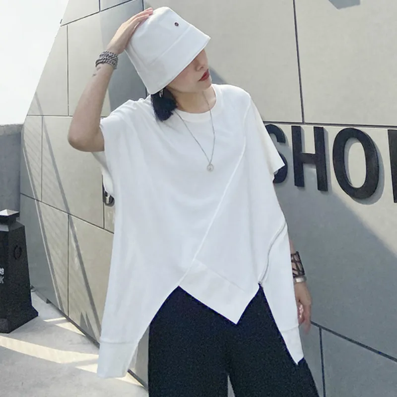 Nepravilna Hiphop Tshirts Ženske 2020 Moda Vrhovi korejski Dame Poletje Priložnostne Tee Srajce Bela Ženska Oblačila LT348S50