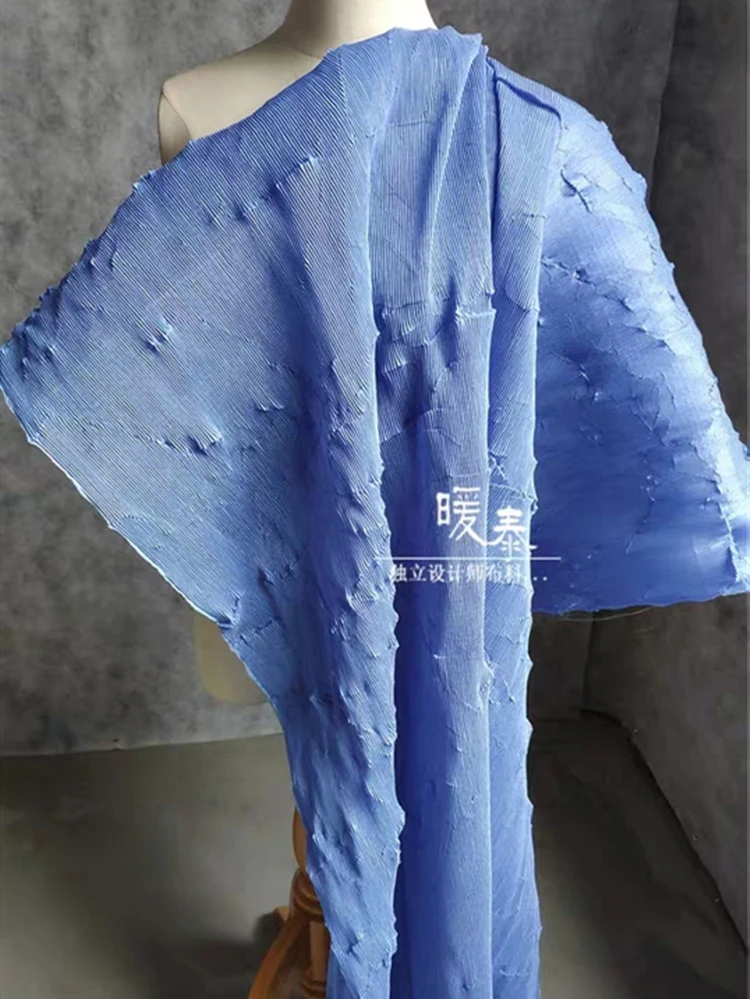 Nepravilna Naguban Tkanine Modre Miyake Gube DIY Mozaik Umetnosti Slikarstva Dekor Oblačila, Hlače, Krilo, Obleka Tkanine Oblikovalec