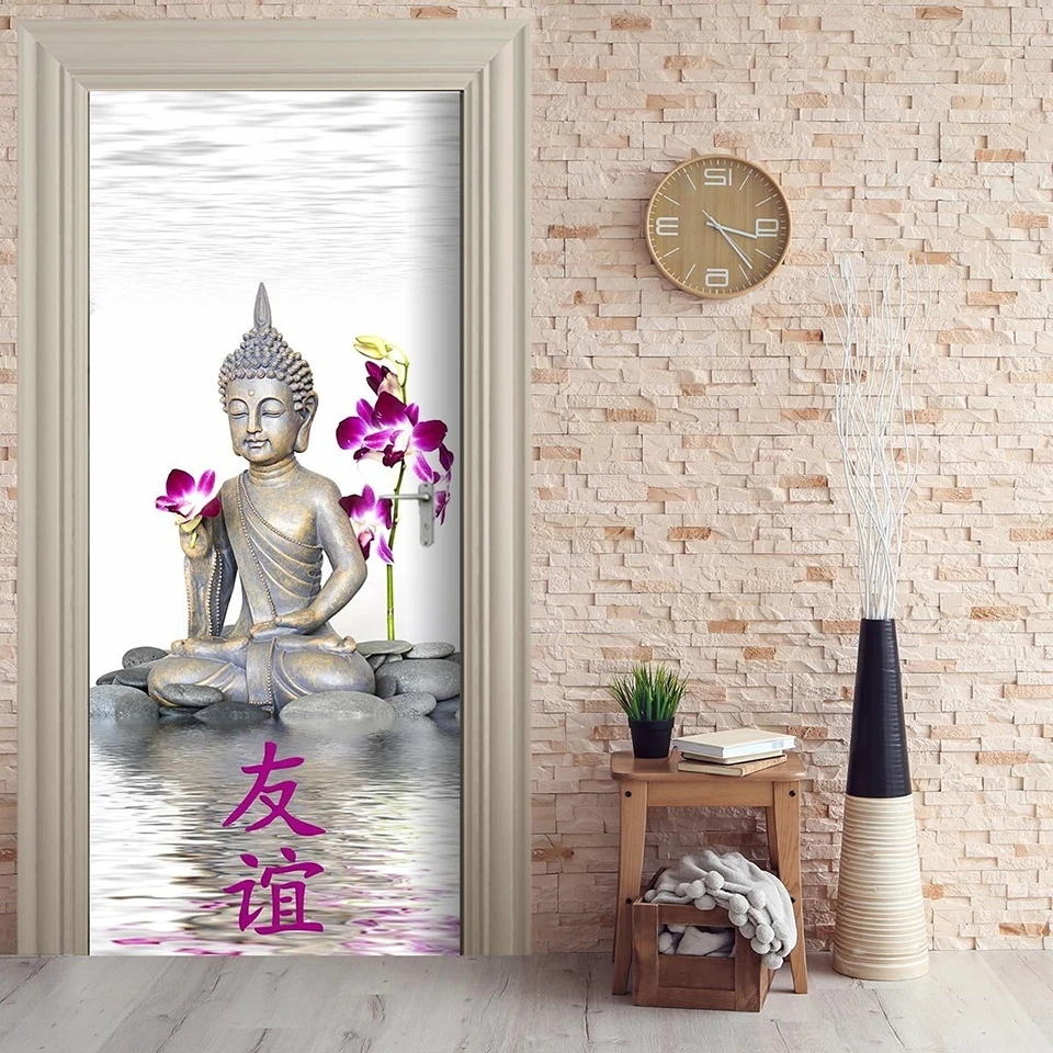 Nepremočljiva Umetnosti Doma Dekor Nalepko Buda Cvet PVC Vrata 3D Tiskanje Nalepke Samolepilni Diy Papir za Nalepke Spalnica