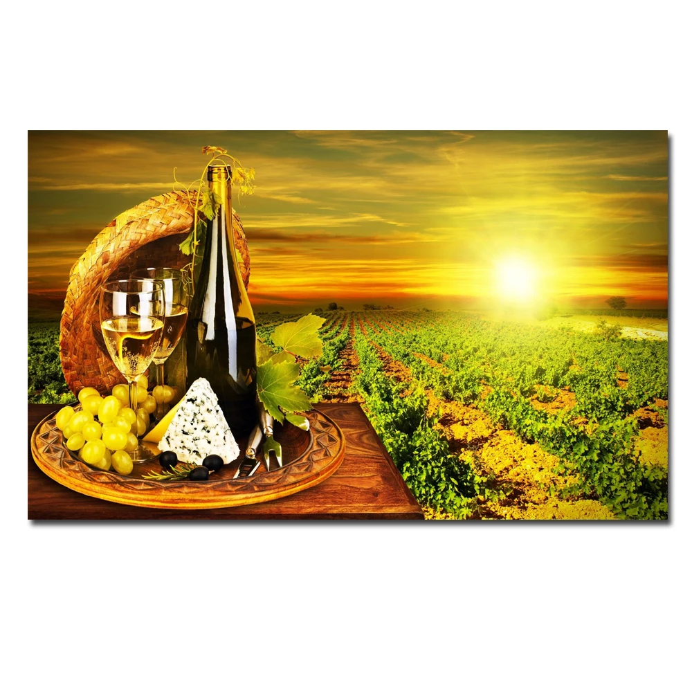 NESEBIČNO HD Natisnjeni platno umetnosti grozdja rdeče vino kozarec Hrastovih sodih sunset slikarstvo na platno stenske slike za dnevno sobo