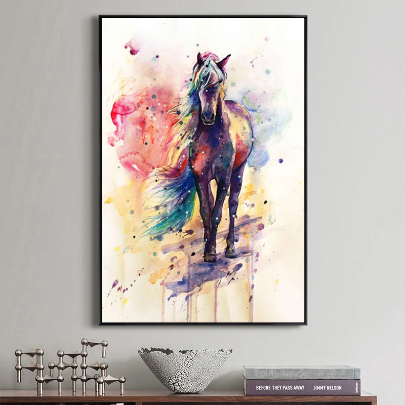 NESEBIČNO Wall Art Plakati Akvarel Konj Živali Umetnosti Dekorativne Slike Za dnevno Sobo Platno Natisnjeni Cuadros Dekoracijo