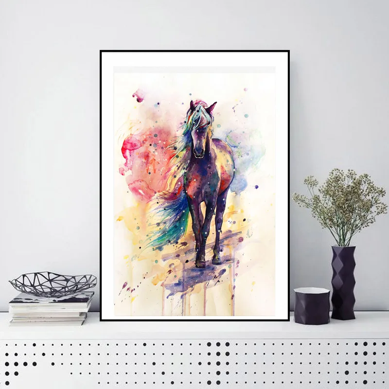 NESEBIČNO Wall Art Plakati Akvarel Konj Živali Umetnosti Dekorativne Slike Za dnevno Sobo Platno Natisnjeni Cuadros Dekoracijo