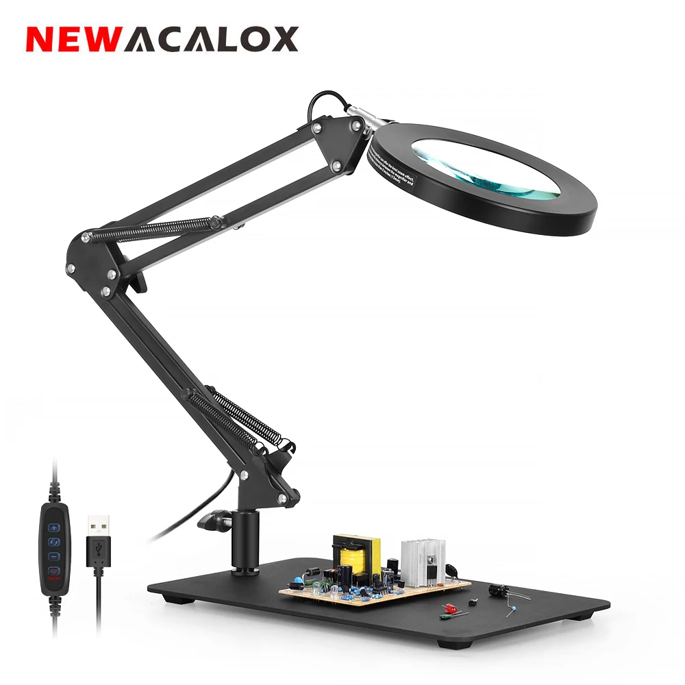 NEWACALOX 5X Povečevalno Steklo LED Lučka USB 3 Nastavljive Barve Črna Železna Pločevina Varjenje Orodje lemilo Popravila Osvetlitev