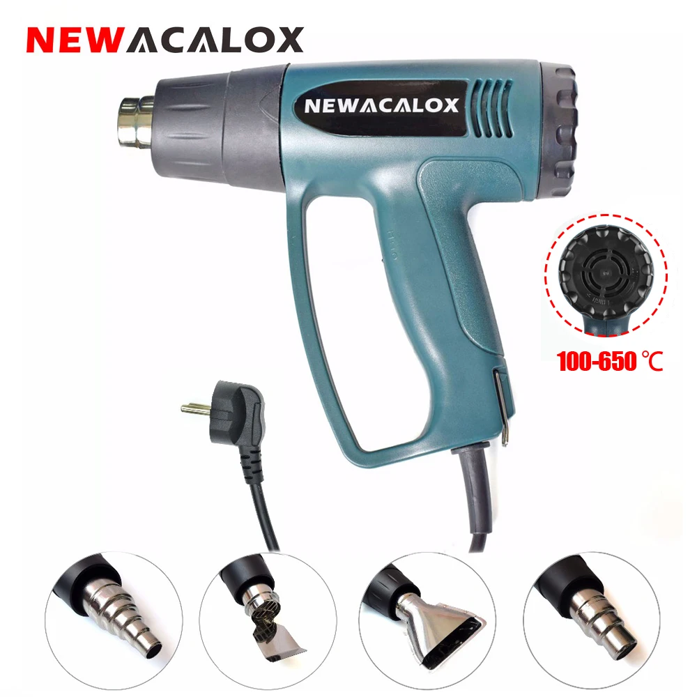 NEWACALOX EU 220V Toplotno Pištolo 2000W Hot Air Gun Nadzor Temperature s 4PC Grelec Šobe za Odstranjevanje Barve Krči PVC Obrti