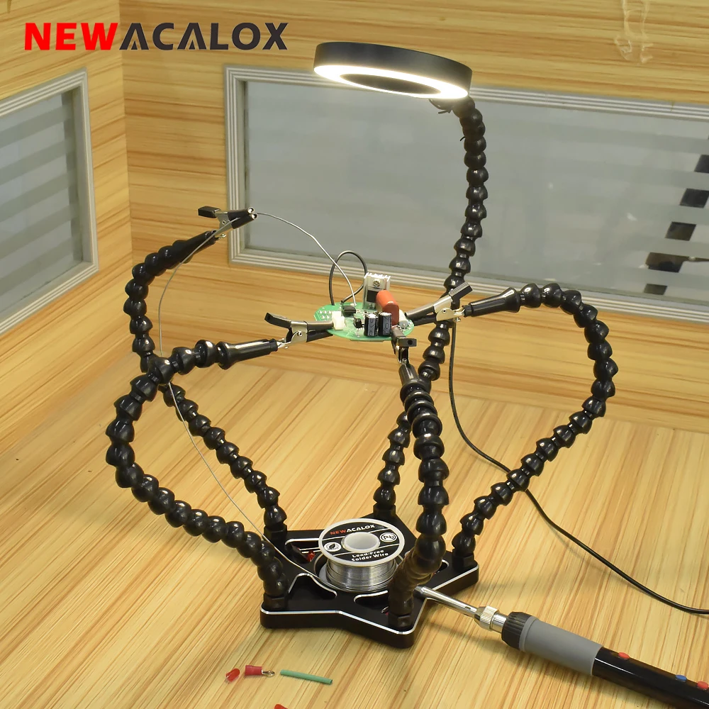 NEWACALOX lemilo Imetnik 5PC Prilagodljiv Pomagajo Roke, 3X USB Povečevalno Steklo, namizne Svetilke Spajkalna Postaja DIY Varjenje Orodje