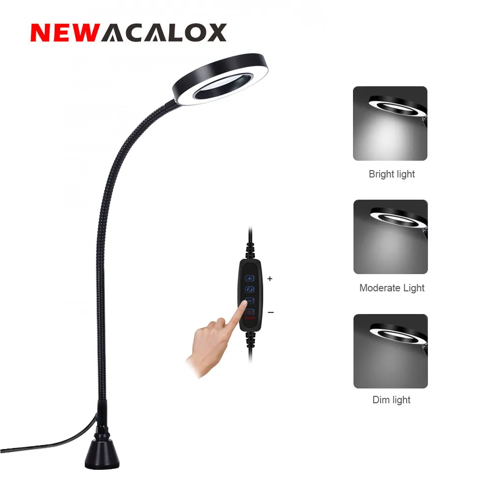 NEWACALOX USB 3X Povečevalno Steklo LED Luči Osvetljena Lupo Močno Magnetno gibljiva Roka za Branje Delovno Spajkanje