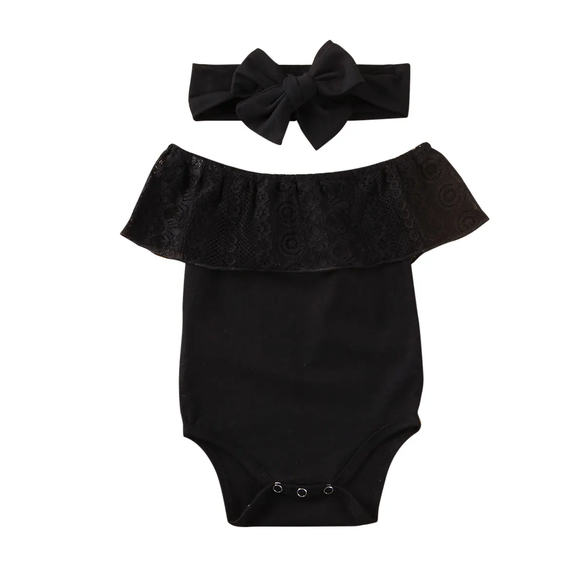 Newborn Baby Dekle 0-18 M Oblačila, ki Otroke Čipke Črnega Off Ramenski Obleka, Srajca + Glavo Poletna Obleka za Malčke