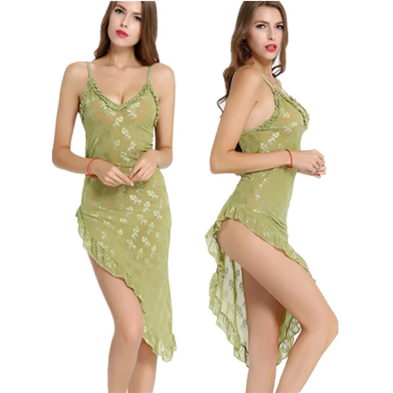 Nightgowns ženske čipke zelena Asimetrični obleko globoko V seksi Žensk Spanja & Lounge vroče Nightgowns & Sleepshirts intimates
