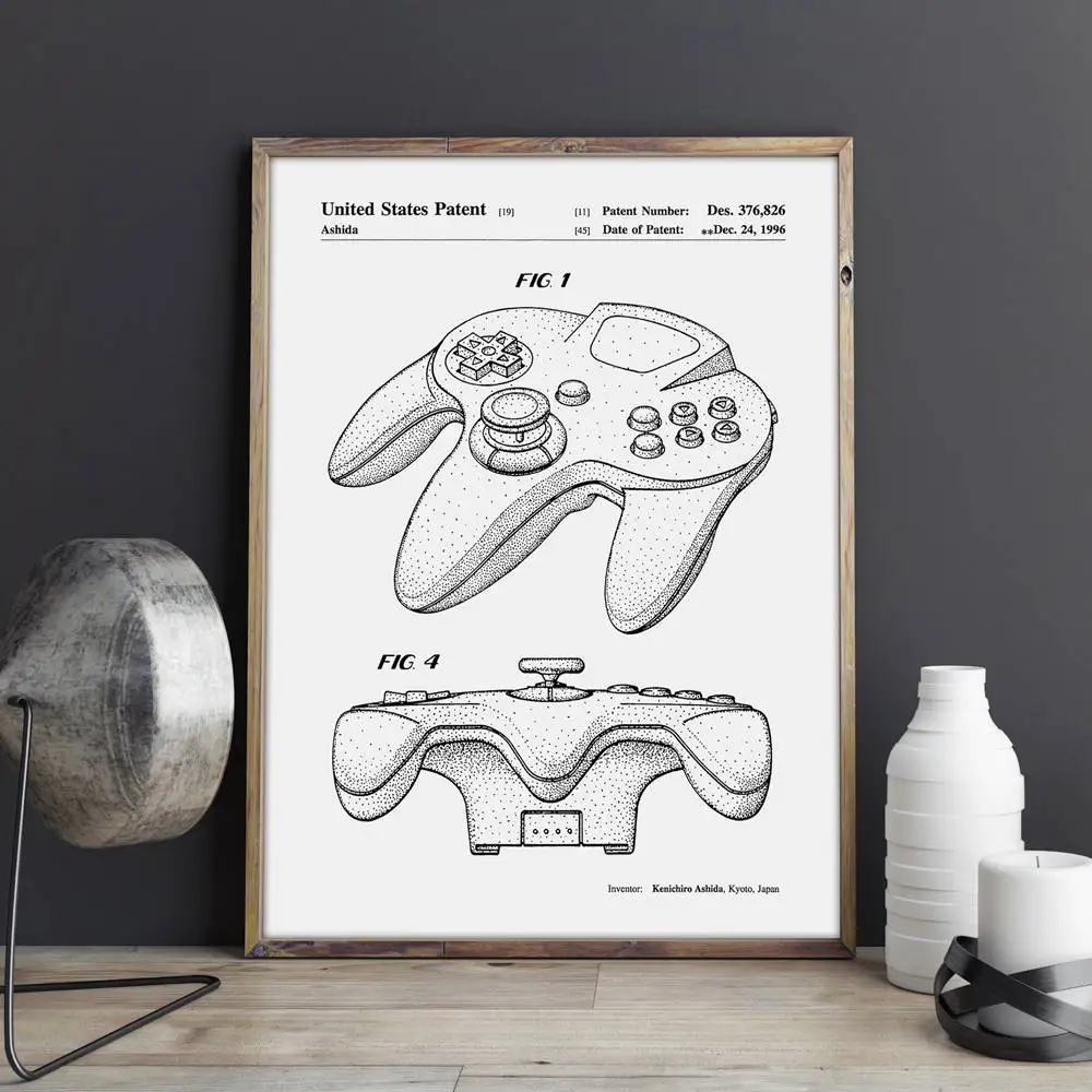 Nintendo 64 Krmilnik za Igre patent, wall art , plakati, soba dekor,letnik tisk,načrt, ideja za darilo, igre stenske Dekoracije