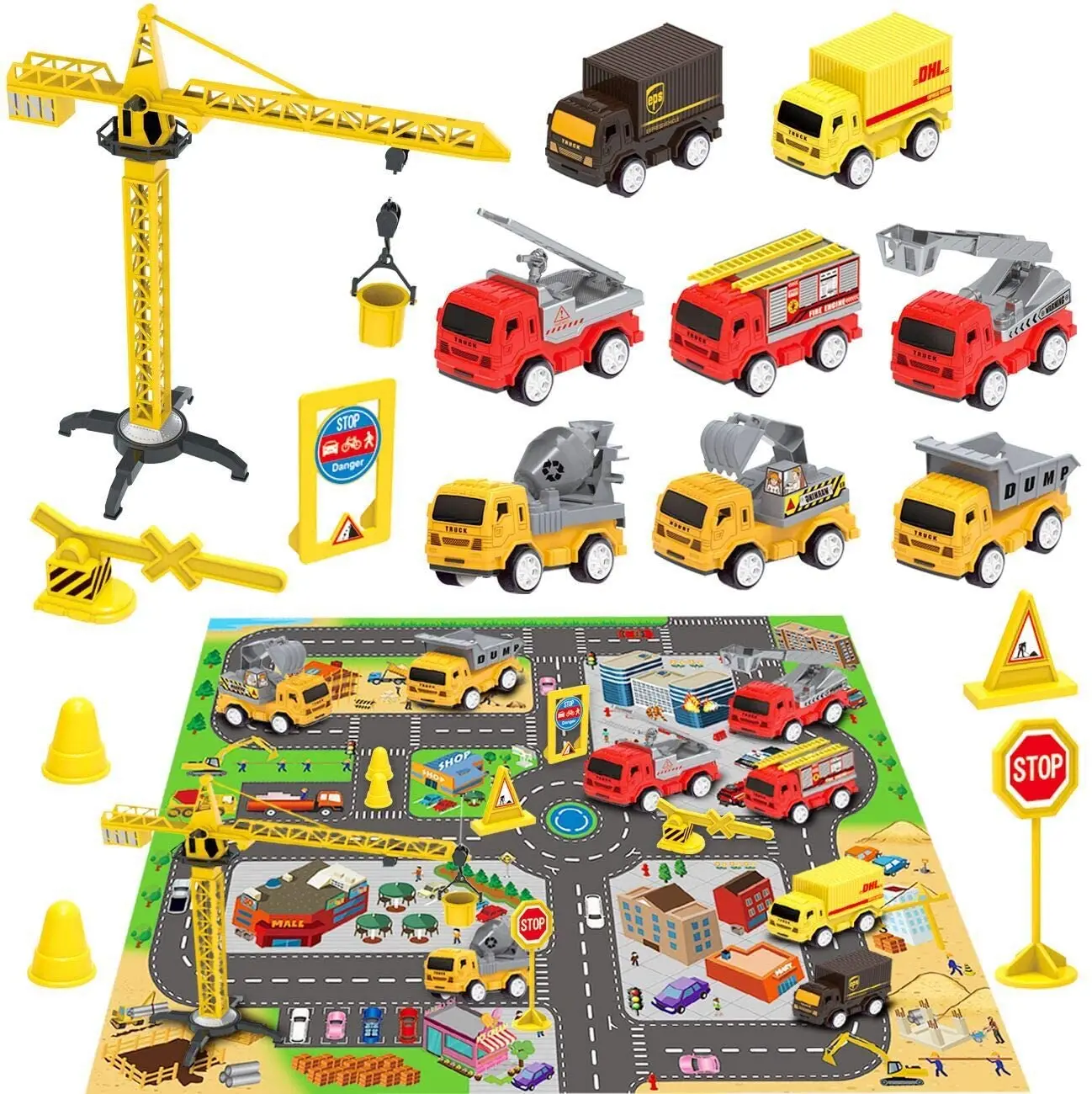 Nizke Gradnje Vozila, Igrače in Igra Mat Zemljevid Mesta Tovornjake, Mini Potegnite Nazaj Avtomobilov Playset Igrača za Otroke Božično Darilo