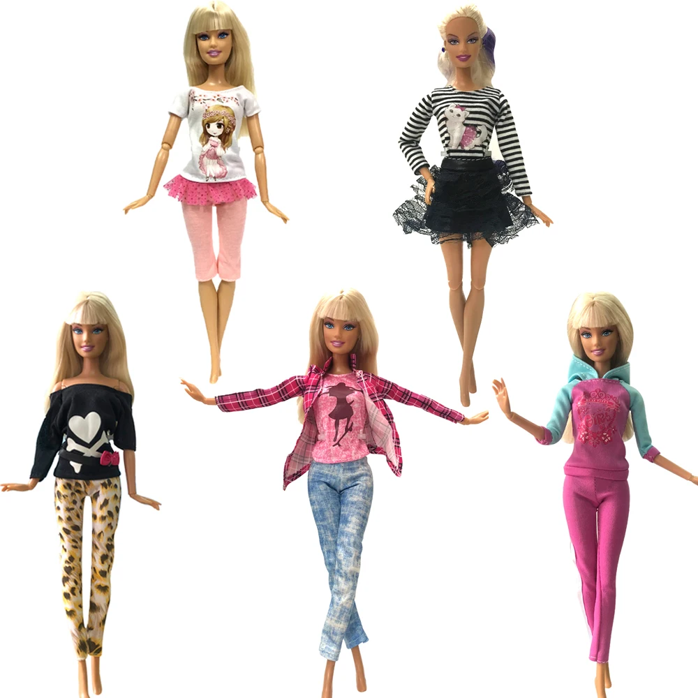 NK 5 Kos/Set Najnovejši Lutka Outift Ročno Stranka Oblačila Top Moda Obleko Za Barbie Lutka Dodatki za Otroške Igrače Dekleta'Gift DZ
