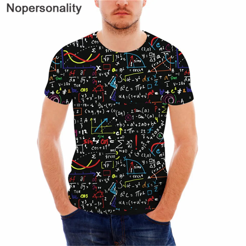Nopersonality Črni 3D Matematična Formula Moške Športna T Majica blagovne Znamke Moških Oblačil Kratka Sleeved Dihanje Tshirt Moški Vrhovi Tees