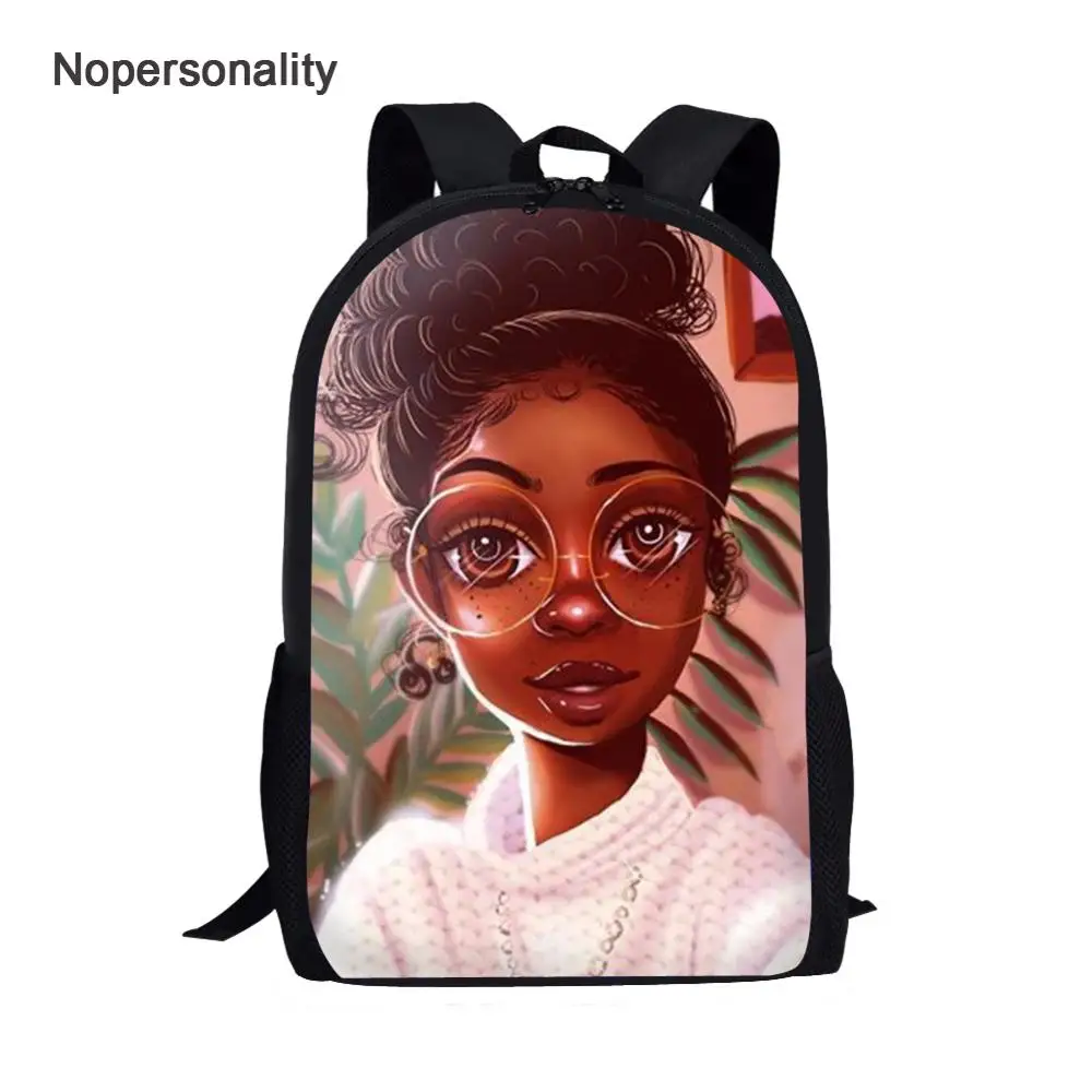 Nopersonality Šolsko Torbo za Najstnike Girls Srčkan Umetnosti Črni Afriški Amercian Dekleta Schoolbags Risanka Afro Lady Bookbag Nahrbtniki
