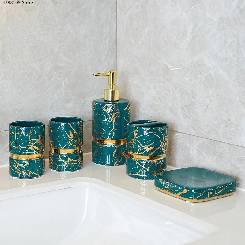 Nordijska kopalnica dobave set keramičnih zlati marmorja zobna ščetka imetnik / losjon za steklenice / pladenj / kopalnica okrasni dodatki